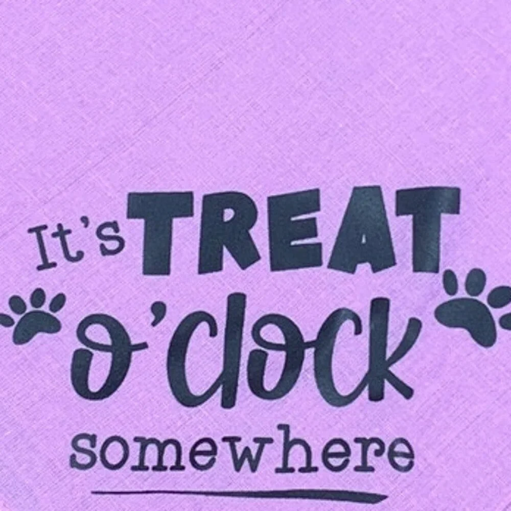 New Hand Printed It's Treat O'Clock Somewhere Dog Puppy Bandana Neck Scarf